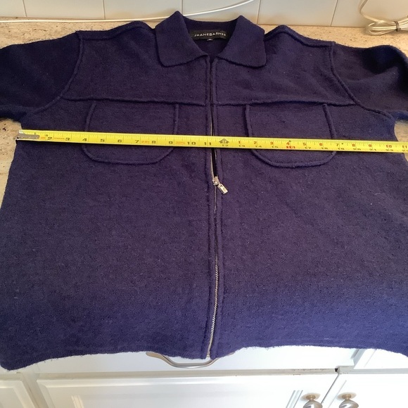 Jhane Barnes Navy Zip-Up Wool Alpaca Sweater Oversized Medium - Picture 7 of 9